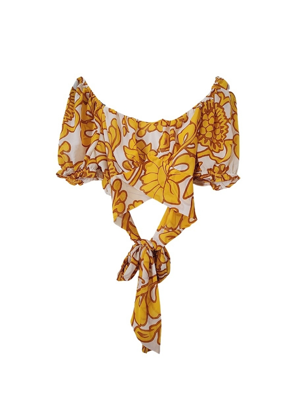 PEACH Floral Boho Tie-back crop top blouse (M)
